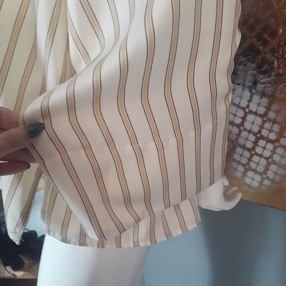 Zara Oversized Striped Cream Button-Up Blouse - Picture 7 of 14